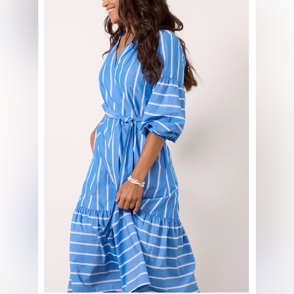 Rails Vittoria Dress XS Blue Stripe Puff Sleeve Belted Vacation Dress - Picture 3 of 11